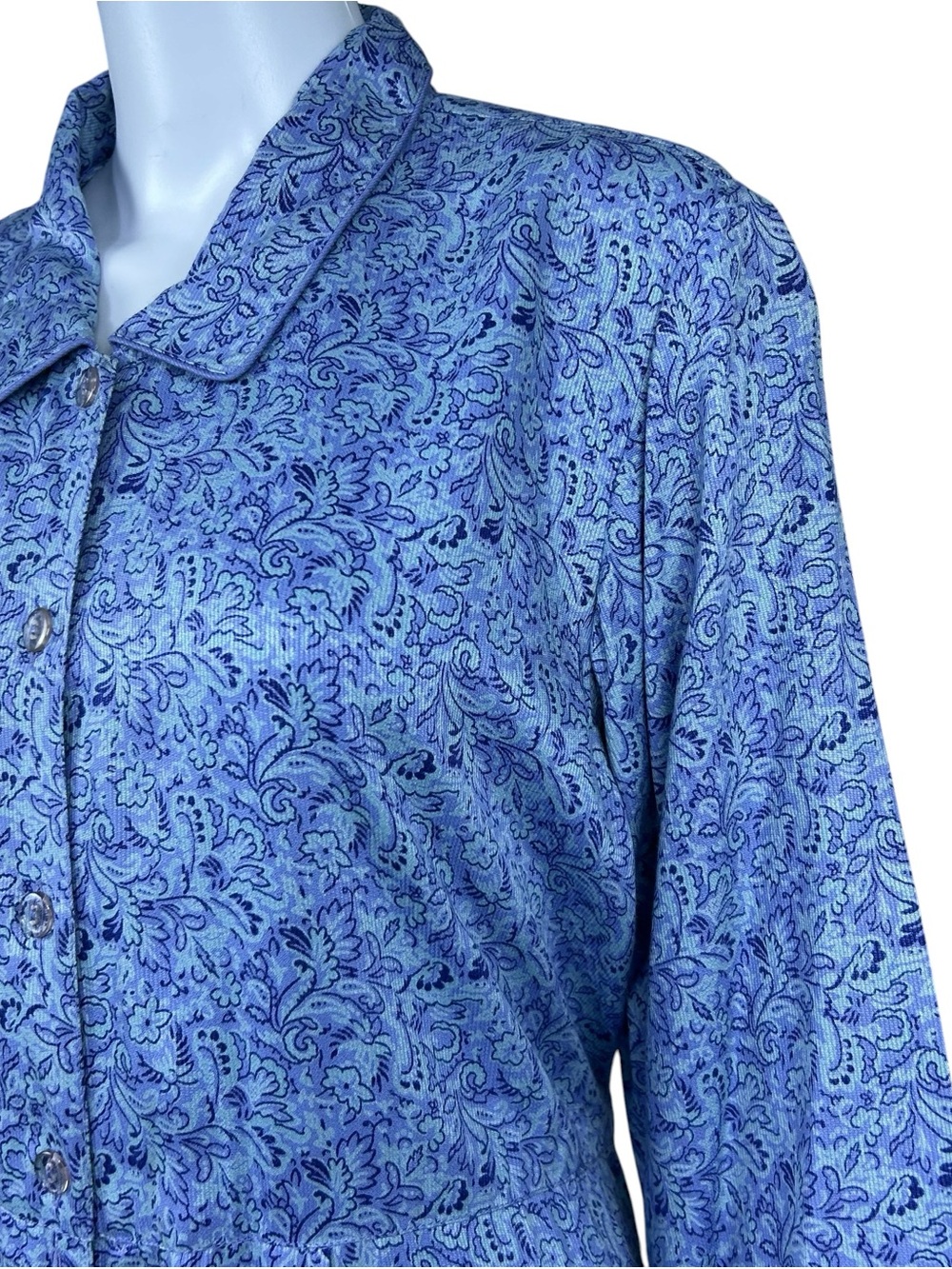 April Cornell Floral Maxi Shirt Dress Size L Rayon Blue Boho Cottagecore Country - Picture 10 of 16